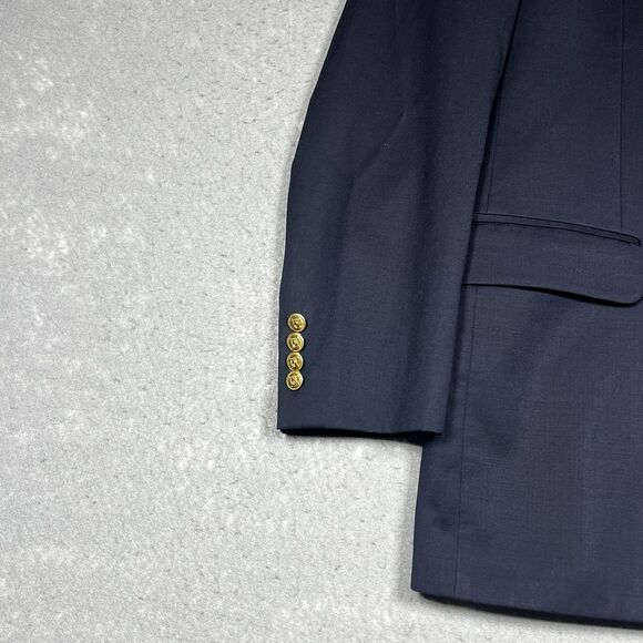 Polo Ralph Lauren Blazer Mens 37R Navy Blue GOLD 2-Button Wool Jacket USA Made - Picture 4 of 13